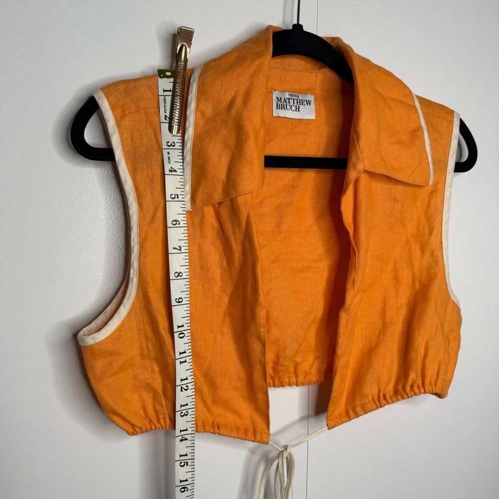 Matthew Bruch - Tie Waist Crop Top - Orange White Linen - Sz 4- RTR - Picture 13 of 13